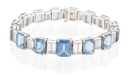 A Faux Aquamarine and Cubic Zirconia Line Bracelet Length 7 inches.