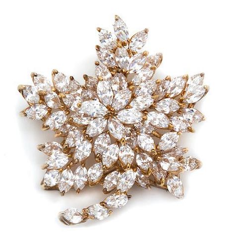 A Goldtone and Marquis Cubic Zirconia Floral Brooch Height 1 3/4 inches.