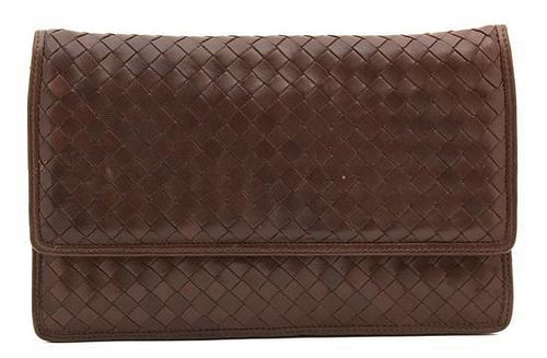 A Bottega Veneta Brown Handbag 6 1/2 x 10 3/4 x 2 inches; shoulder drop 17 inches.