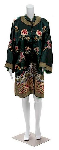 A Chinese Green Silk Embroidered Jacket