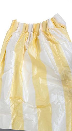 Four Panels of Yellow and White Striped Silk Taffeta Drapes Height of each 115 x width 60 inches.
