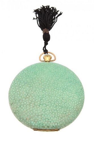 A Lady's Green Shagreen Compact Diameter 2 1/2 inches.