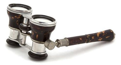 A Pair of Silver and Tortoise Shell Opera Glasses Length 6 1/2 inches.