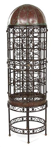 A French Wrought Iron and Copper Birdcage-Form Wine Rack Height 70 inches.