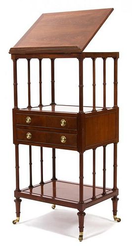 A Regency Style Mahogany Library Stand Height 43 1/2 x width 21 x depth 16 1/2 inches.