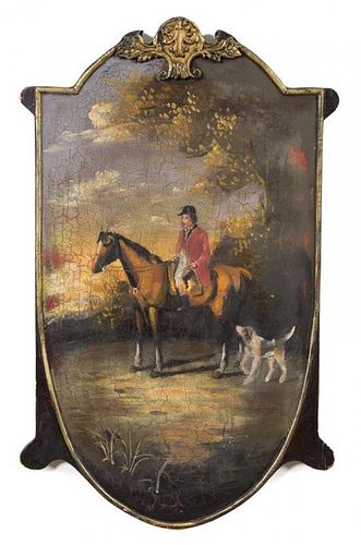 An English Painted Shield-Form Painted Panel Height 28 1/4 x width 17 1/4 inches.