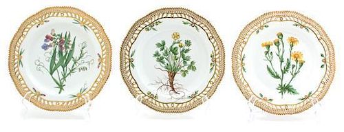 A Group of Nine Royal Copenhagen Porcelain Plates in the Flora Danica Pattern Diameter 9 1/4 inches.