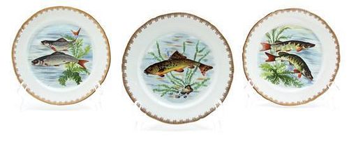 A Group of Twelve Limoges Hand Painted Fish Plates Diameter 7 1/2 inches.