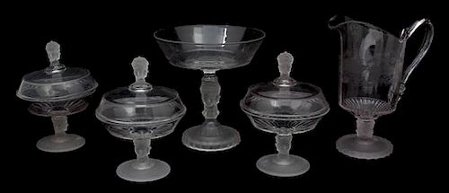 A Group of Frosted and Molded Glassware Height of tallest 10 inches.