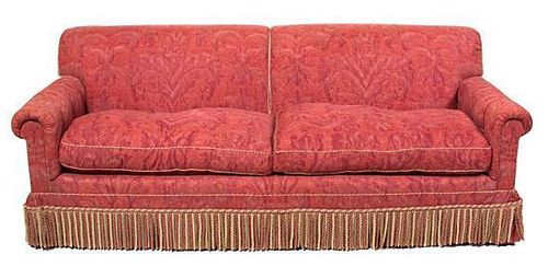 A Contemporary Upholstered Sofa Height 32 x length 83 inches.