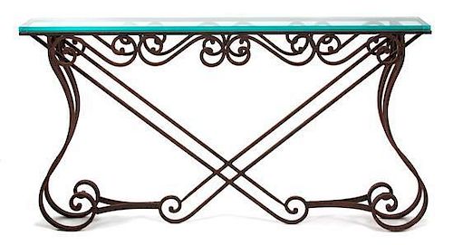 A Wrought Iron Console Table Height 33 x length 58 x depth 8 inches.