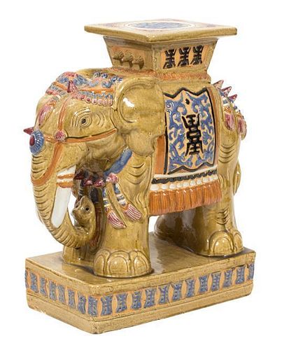 A Chinese Glazed Elephant-Form Pedestal Height 23 inches.