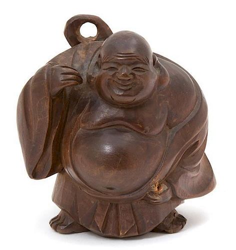 A Japanese Carved Wood Figure of a Hotei Height 4 1/4 inches.
