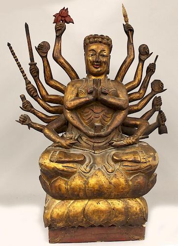 LARGE CARVED AND GILDED BUDDHA
