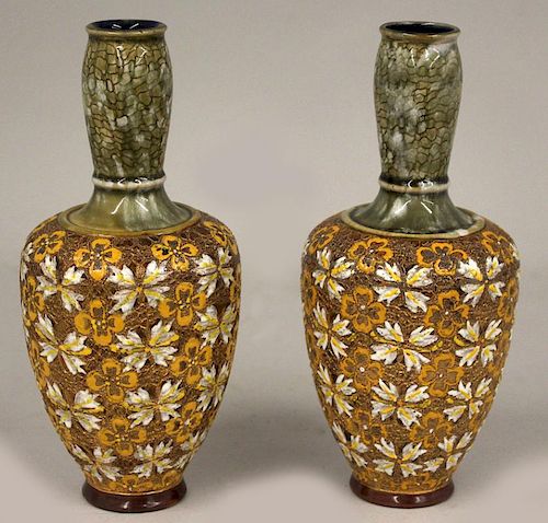 PAIR OF ROYAL DOULTON DECORATED VASES