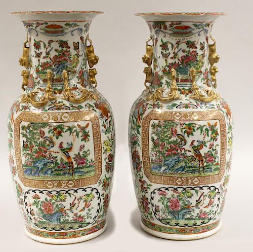 LARGE PAIR OF CHINESE EXPORT ROSE FAMILLE VASES