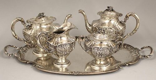 5-PIECE CONTINENTAL SILVER TEA SERVICE, ON TRAY