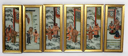 SET OF (6) CHINESE REVERSE PAINTINGS ON GLASS