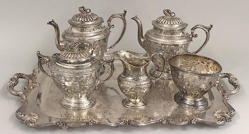 (on 6) PLATED SILVER TEA AND COFFEE SET
