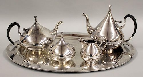 (on 5) MID-CEN. MODERN PLATED SILVER TEA AND COFFEE SET, PRIP