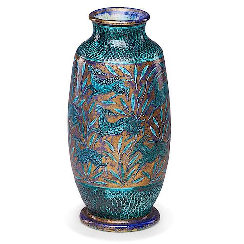 JEAN MAYODON Large Art Deco vase with antelope