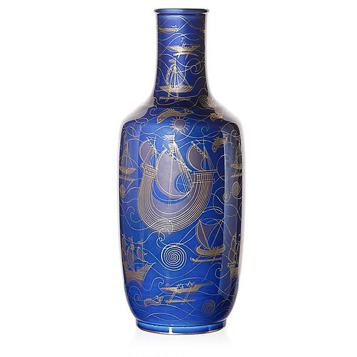 SEVRES Tall vase with Viking ships