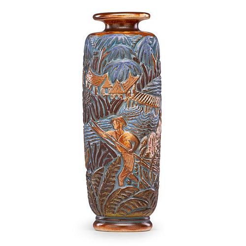 MOUGIN Tall Art Deco vase with river scene