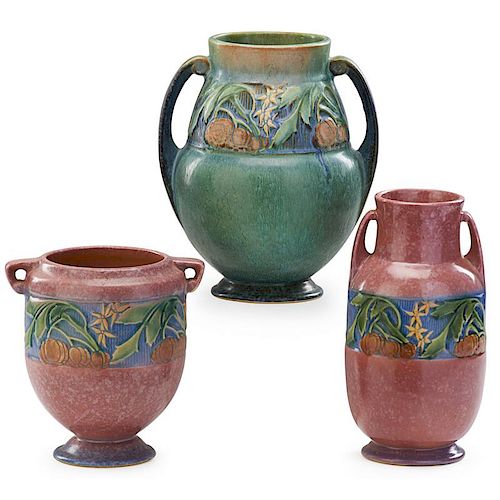 ROSEVILLE Three Baneda vases