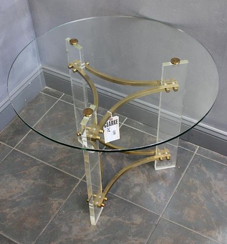 MIDCENTURY. Lucite , Brass and Glass Top Center