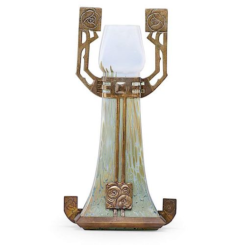 BOHEMIAN Secessionist glass vase w/ metal overlay