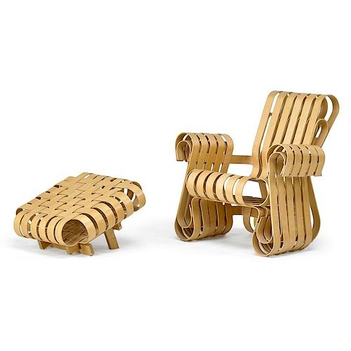 FRANK GEHRY Power Play chair and ottoman