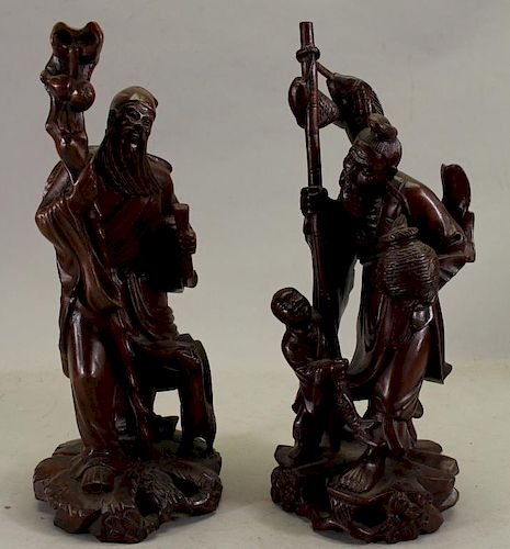 Pair of Wooden Carved Chinese Figures