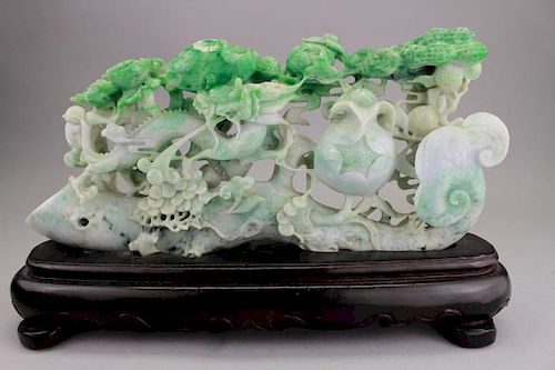 Finely Carved Chinese Jadeite Foliate Grouping