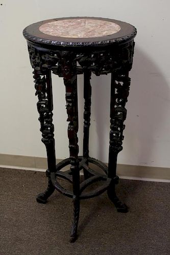 Carved Chinese Table with Marble Inset