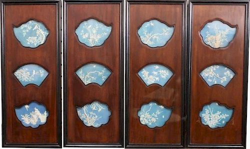 (4) Chinese Panels w/ Porcelain Inserts, Signed