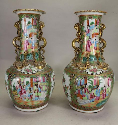Pair of Fine Chinese Rose Medallion Vases