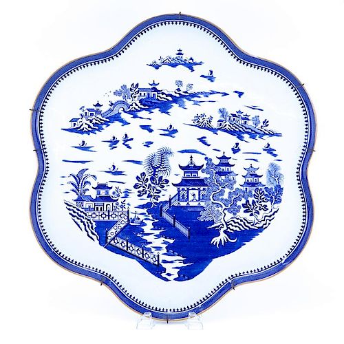 Large Royal Worcester "Blue Willow" Blue and White Porcelain Tray.