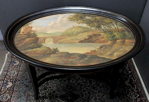 Oval Table with Landscape Painting