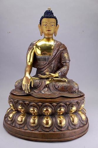 Large 19th C. Gilt Bronze Tibetan Seated Buddha