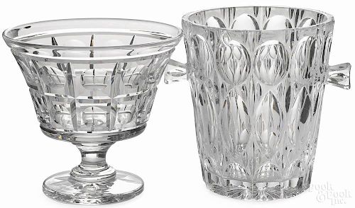 English cut glass centerpiece bowl by Stuart, 8'' h., together with two unsigned wine coolers