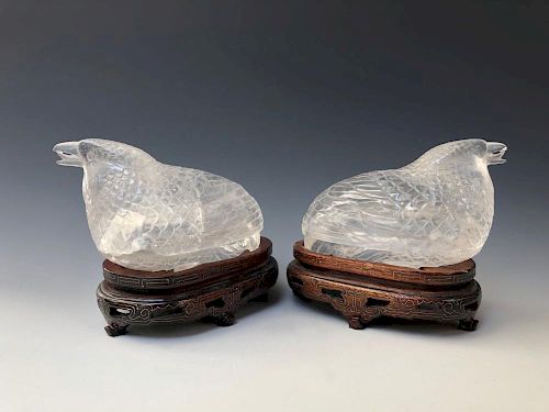 A PAIR OF RARE CHINESE ANTIQUE CRYSTAL BIRD BOX. QING PERIOD.