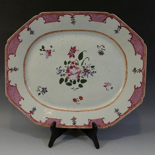 LARGE ANTIQUE CHINESE FAMILLE ROSE PORCELAIN PLATTER - 18TH CENTURY