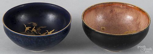 Two Japanese porcelain cups with gilt dragon and crane decoration, both - 2 3/8'' h., 4 3/4'' w.