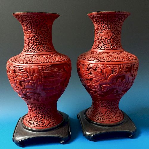 A PAIR OF CHINESE ANTIQUE LACQUER VASES