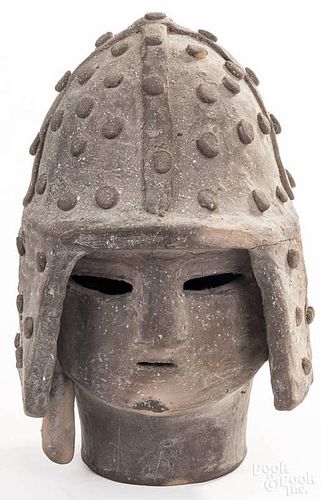 Japanese pottery figure of a warrior's head, 10 1/2'' h.