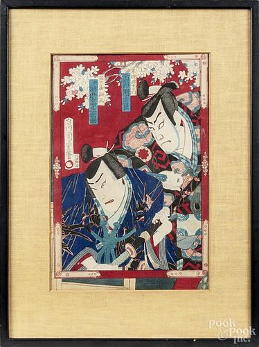 Japanese woodblock of samurai, 19th c., 13 1/2'' x 9''.