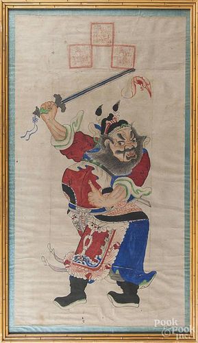 Japanese watercolor of a warrior, ca. 1900, 34'' x 18 1/2''.