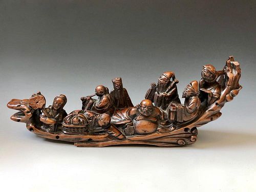 EIGHT CHINESE ANTIQUE WOOD CARVED FIGURES