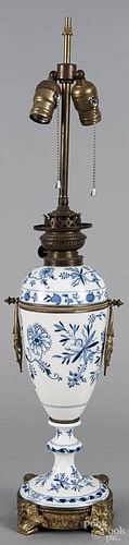 Meissen blue onion table lamp with ormolu mounts, total - 29 1/2'' h.