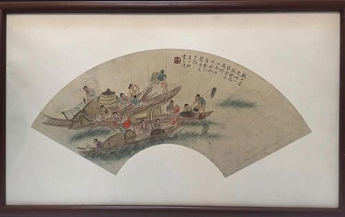 CHINESE ANTIQUE PRINTING WITH FRAME.SIGNED BY WU YOURU